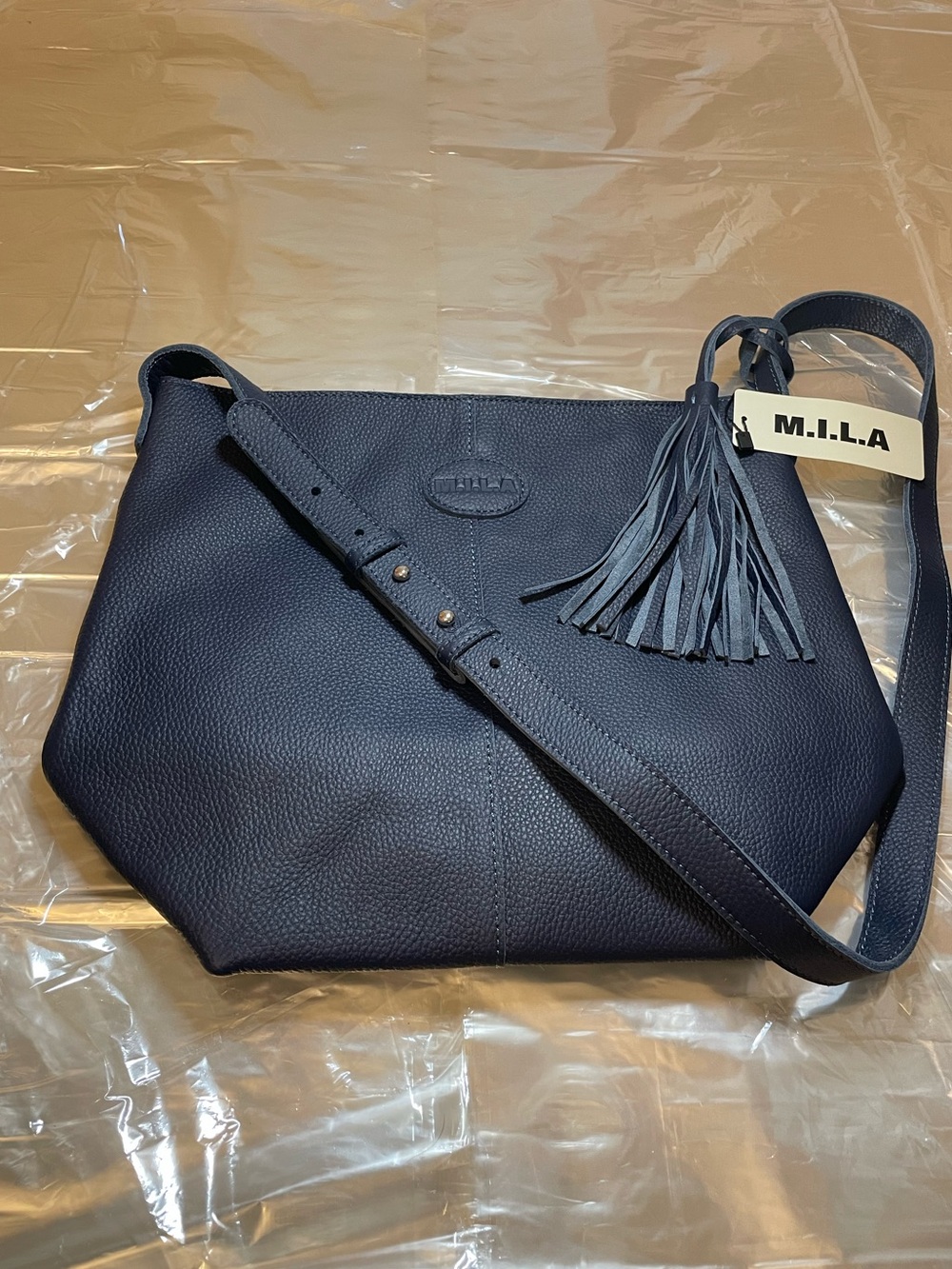 M.I.LA. Made in Los Angeles Joanie  Navy Blue Pebbled Leather Crossbody Bag NWT